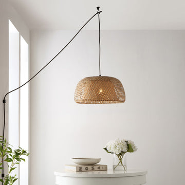 Mateo 18" Farmhouse Coastal Bamboo 180" Cord Plug-In or Hardwired LED Pendant - JONATHAN Y